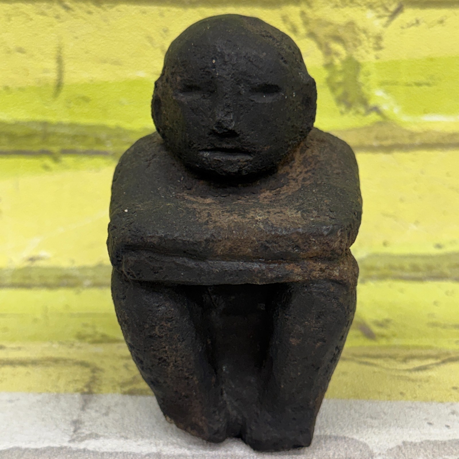 Cycladic Style Seated Idol Sculpture Cast Stone Primitive Tribal Figure 4.5"