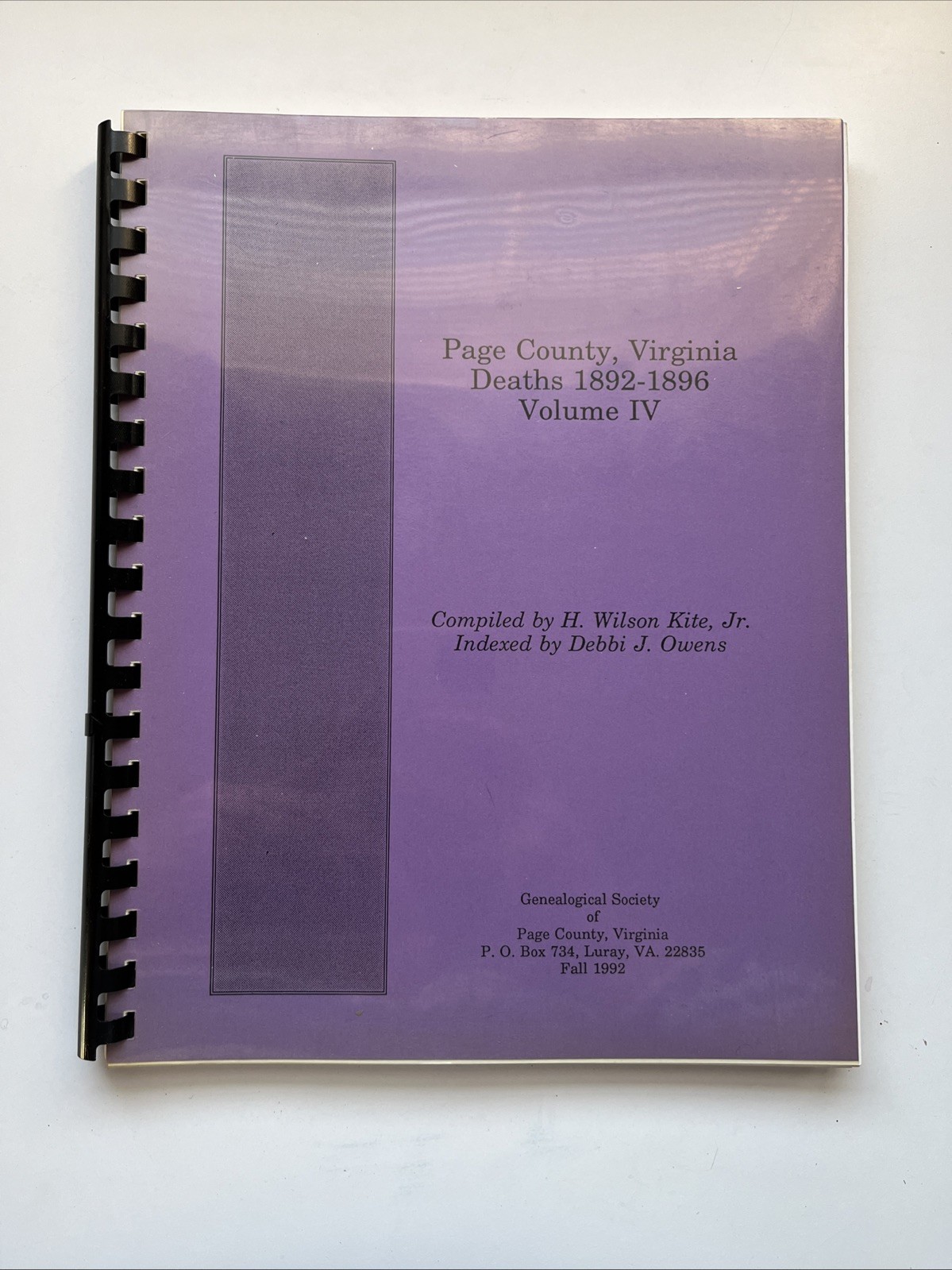 Page County VA Deaths 1892-1896 Volume 4 History Genealogy Book