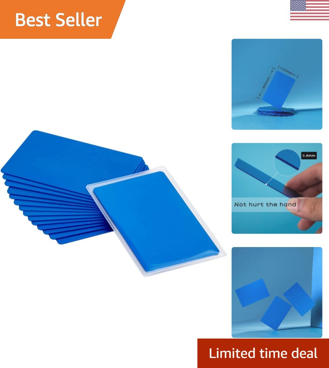 15 Thick Blue Aluminum Business Cards with Sleeves - Frosted Finish, 86x54mm