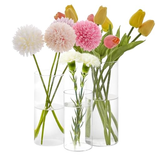 6/8/10 Inch Tall Glass Cylinder Vases Set, Candle Holders 3 Packs A-6/8/10 Inch