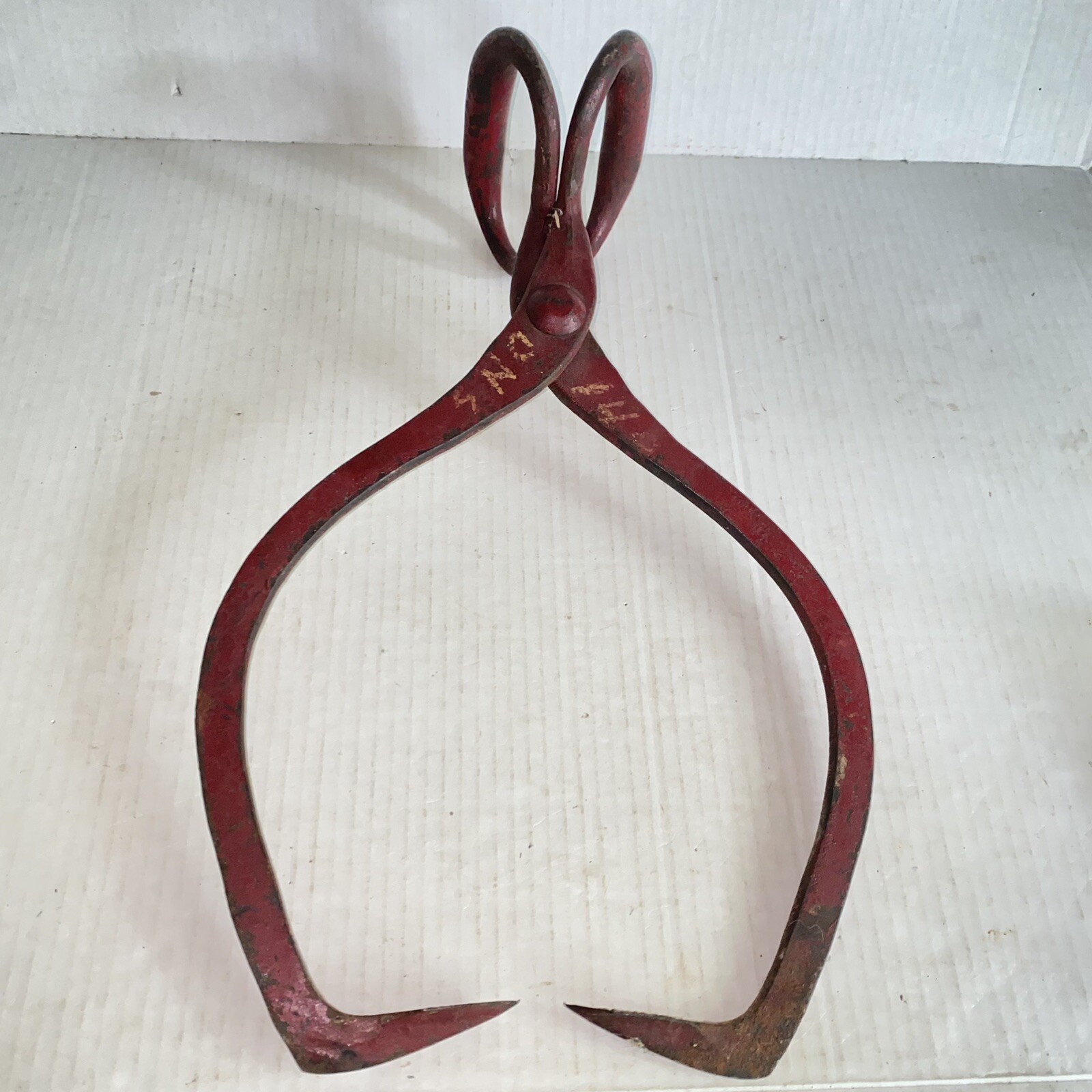 Vintage Red Painted Cast Iron 16.5" Gifford Wood Co Hudson NY Ice Tongs 
