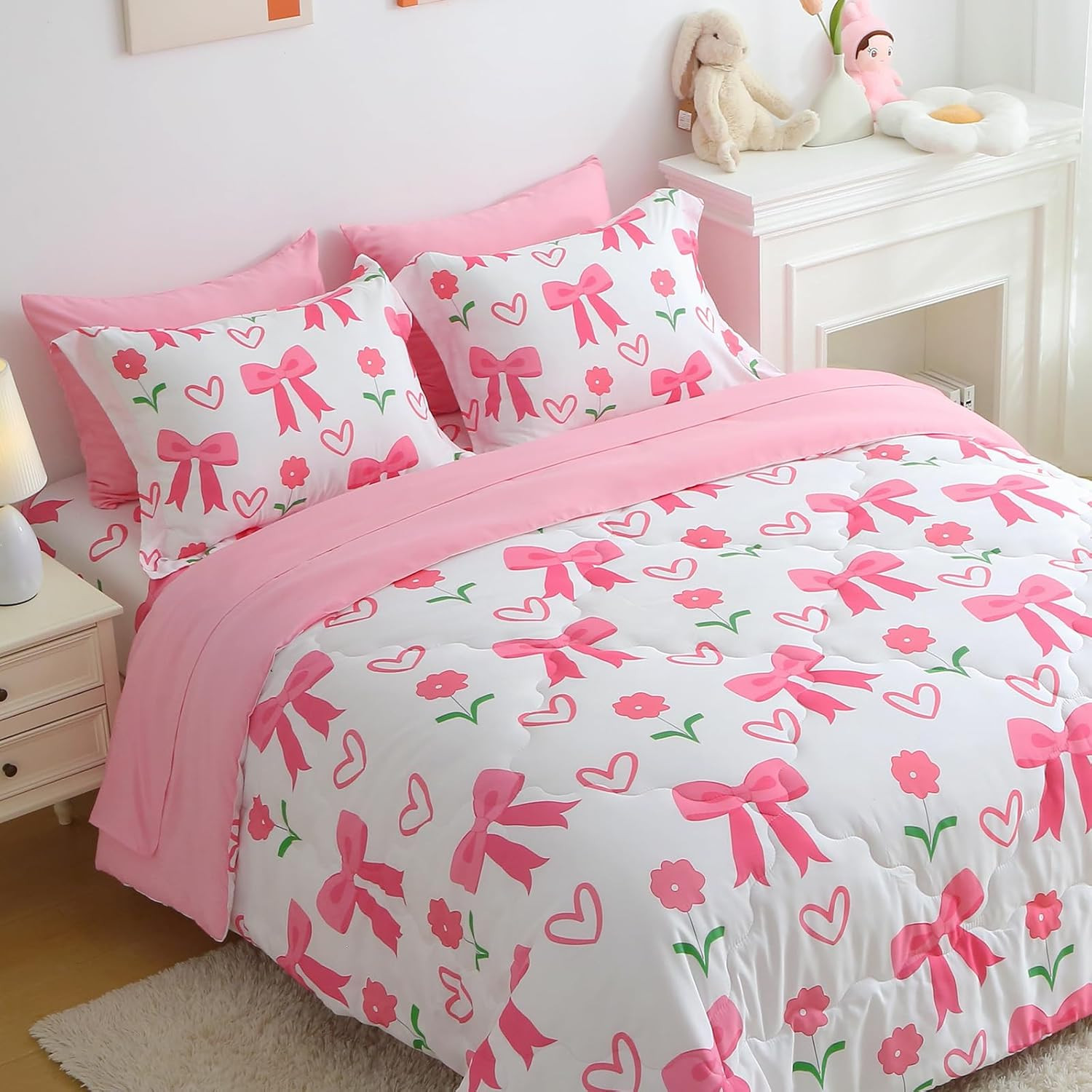 Pink Bow Comforter 7 Pieces Comforter Set Full Size Pink Flower Bow Comforter fo