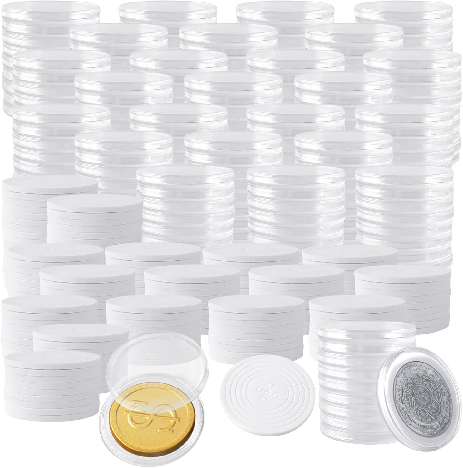 200 PCS 50MM Clear Coin Capsules, Silver Dollar Coin Holder Plastic Holder Case