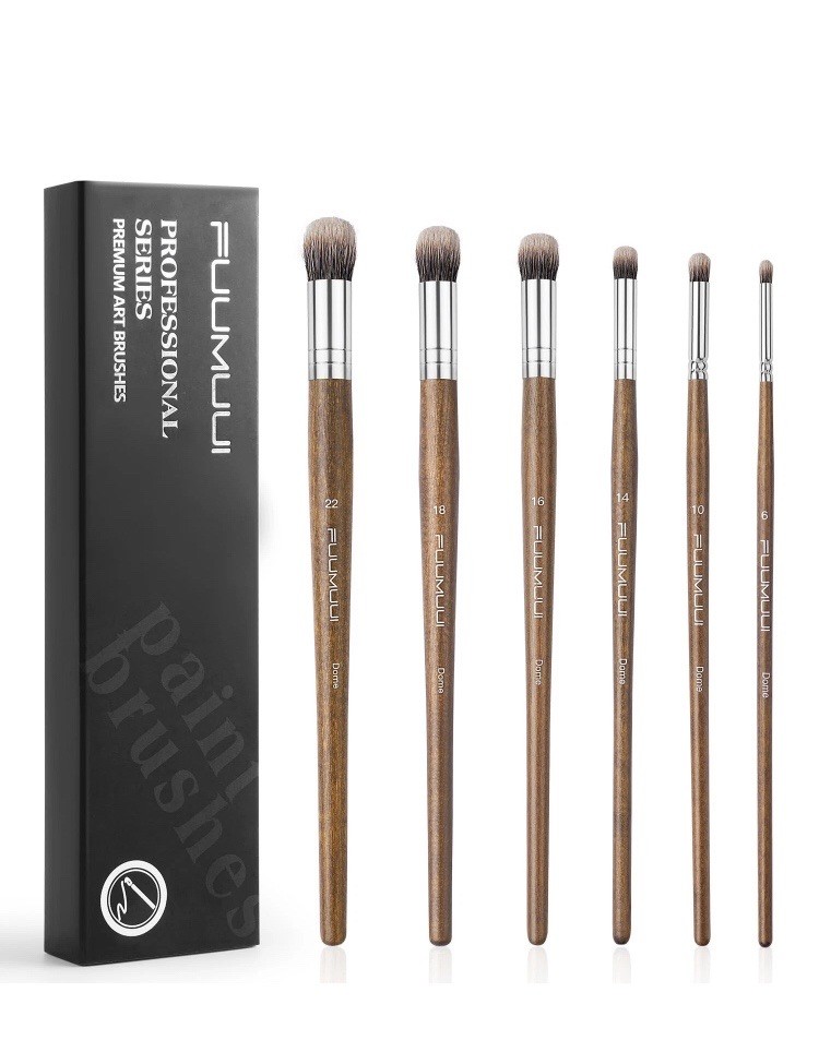Fuumuui Professional Paint Brush Set, 6Pcs Natural Badger Dome, Brown-dome 