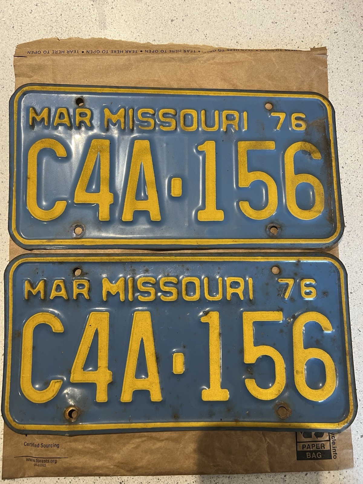 Pair Vintage Missouri License Plate 1976 C4A-156