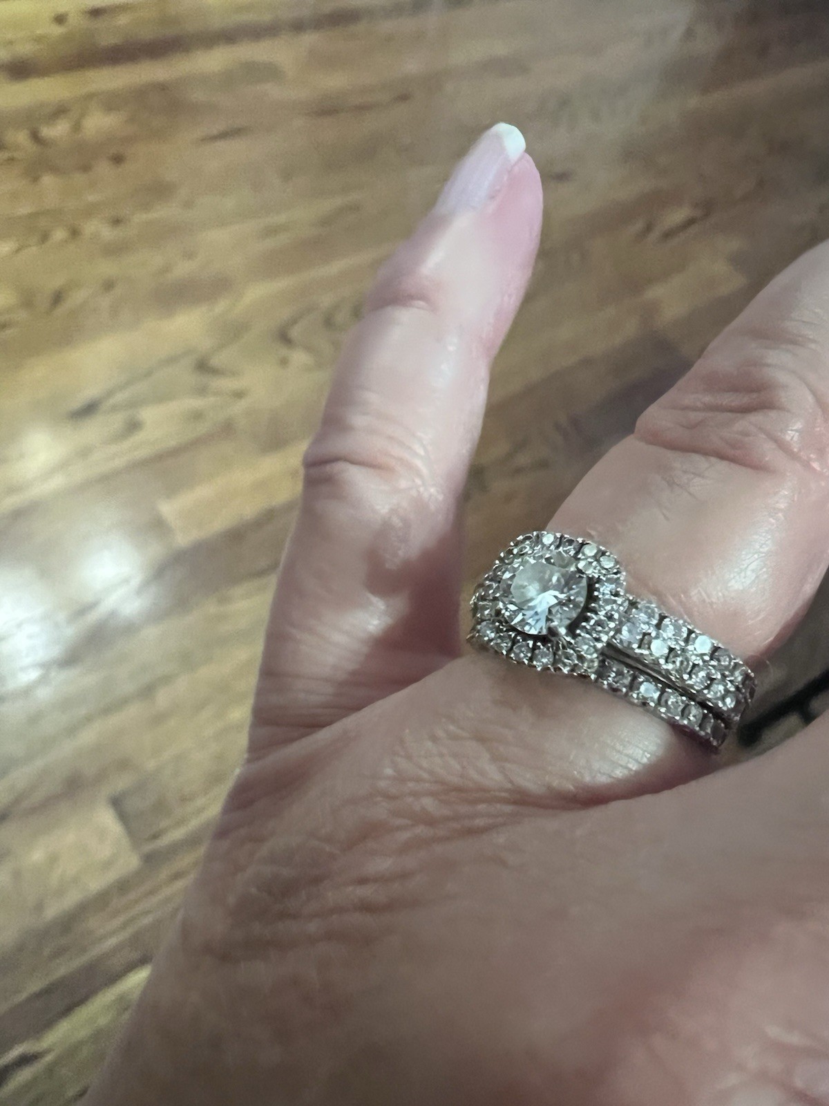 Silver Halo Engagement Wedding Ring Set with Round Clear Diamond Stones