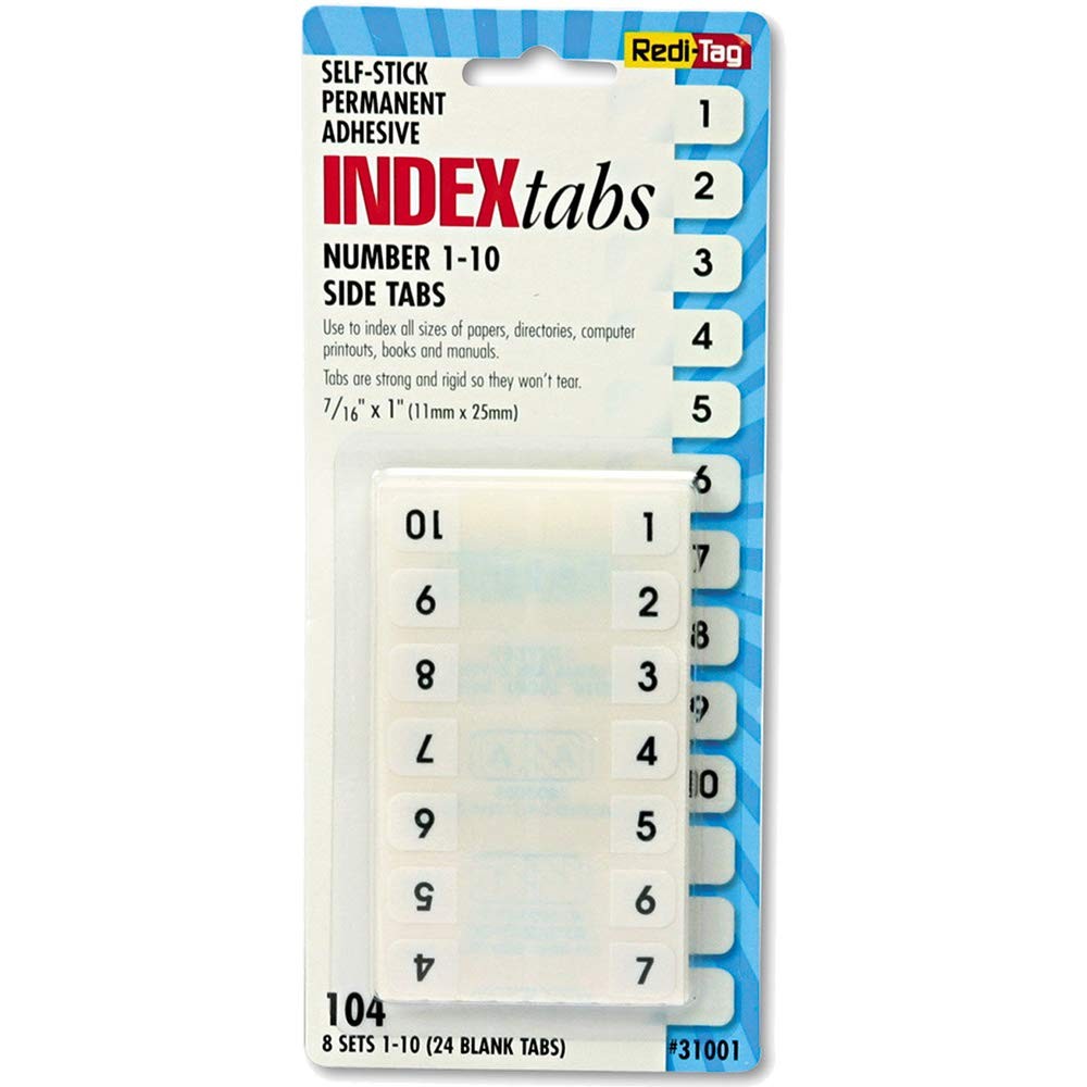 104 PCS Permanent Index Tabs Numeric 1-10 File Folder Labels