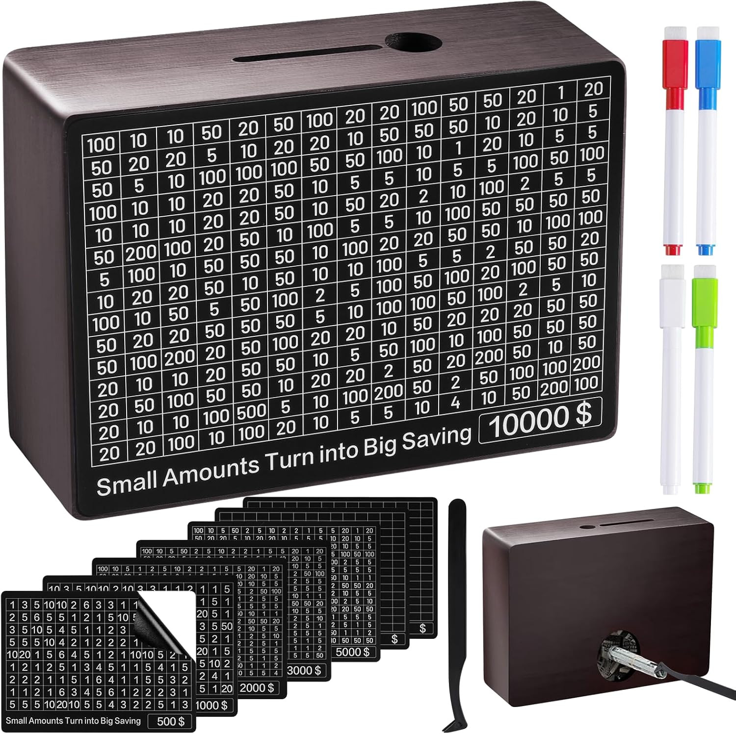 Money Saving Box, Piggy Bank Savings Challenge Box with 8 Goals for Adults & Kid