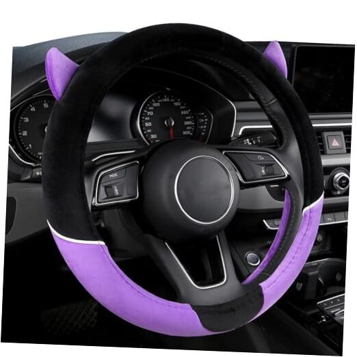 Cute Devil Car Steering Wheel Cover Non-Slip Plush Steering Wheel Covers Purple