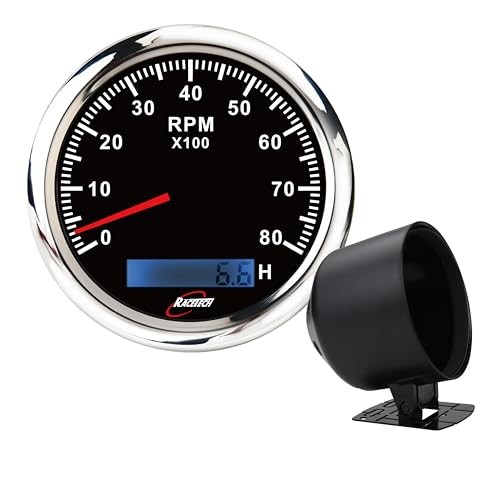  85mm (3-3/8") Electrical Black Tachometer with Black Gauge Pod Mounting Cup 