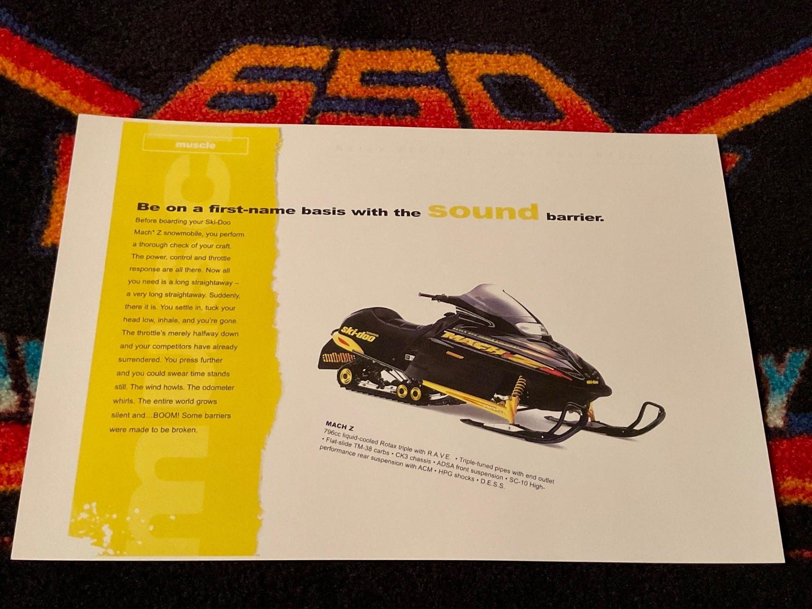 🏁 ‘00 SKI-DOO FORMULA MACH Z 800 Snowmobile Poster vintage sled (BOOM !) ⚫️🟡🟠