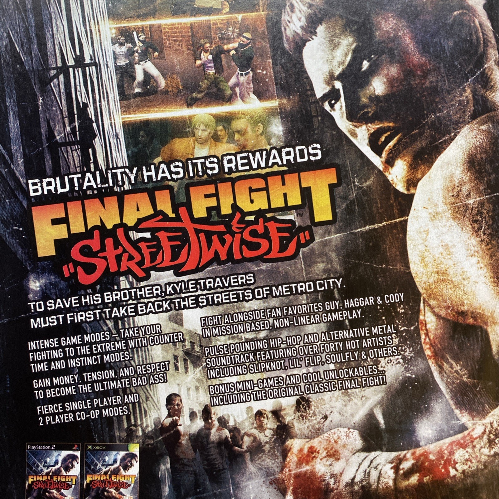 2006 Final Fight Streetwise PRINT AD Playstation 2 Xbox Capcom Video Game Art