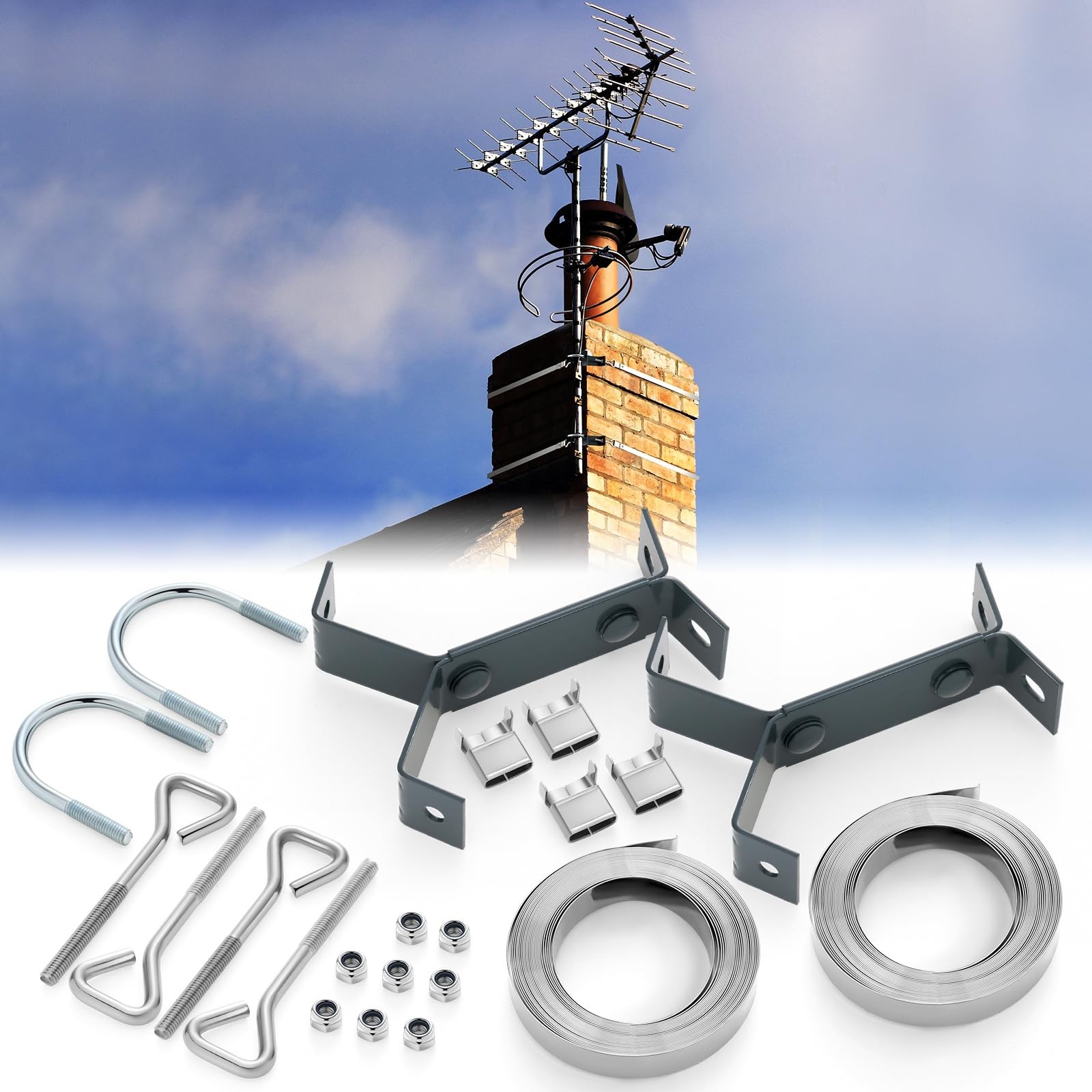 Y-Chimney Antenna Mounting Kit with Galvanized Steel 18 ft Straps & Hardware ...