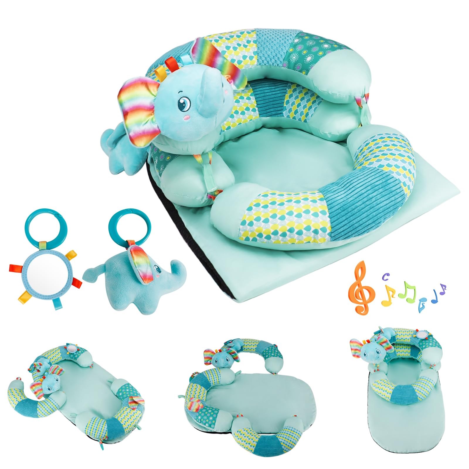 3-in-1 Tummy Time Pillow and Seated Support Playmat with Detachable Early Sen...