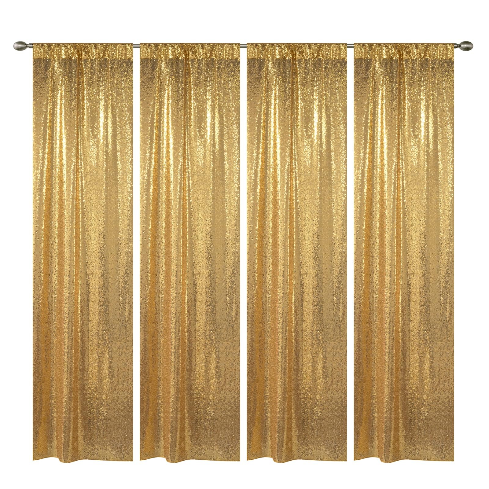 4 PCS Gold Sequin Backdrop Curtain 2x8ft Glitter Photo Background Wedding