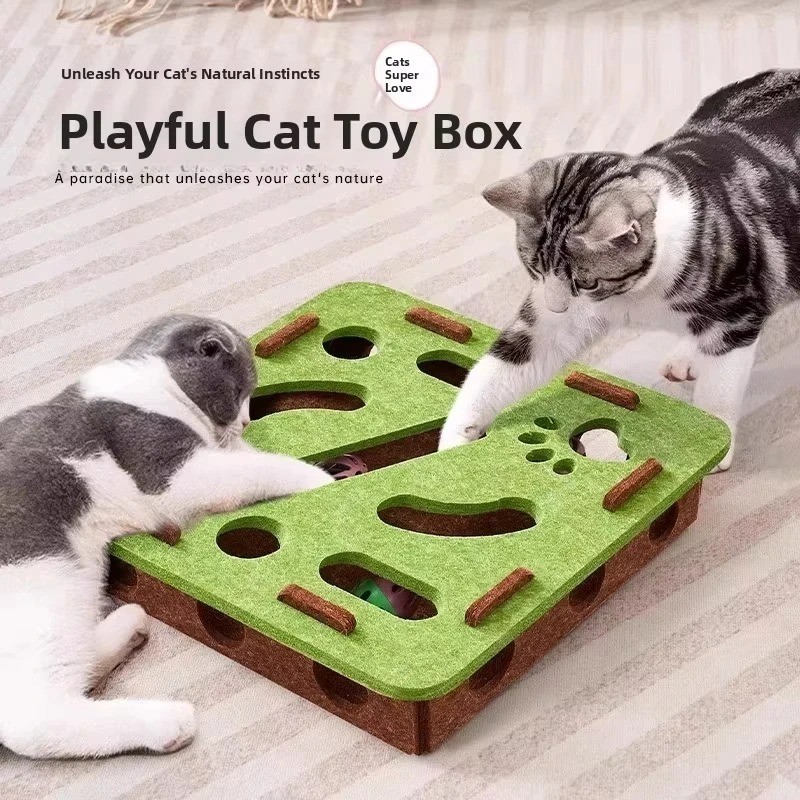 Interactive Cat Puzzle Toy Felt Box Hide & Seek Game Enrichment Hunting Exercise