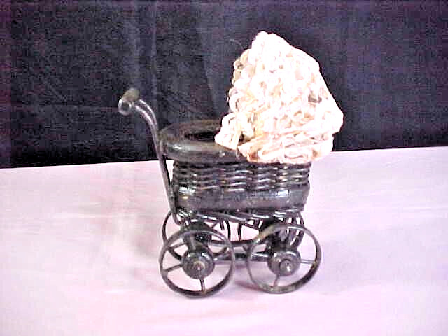 Miniature Wicker & Metal Baby Buggy