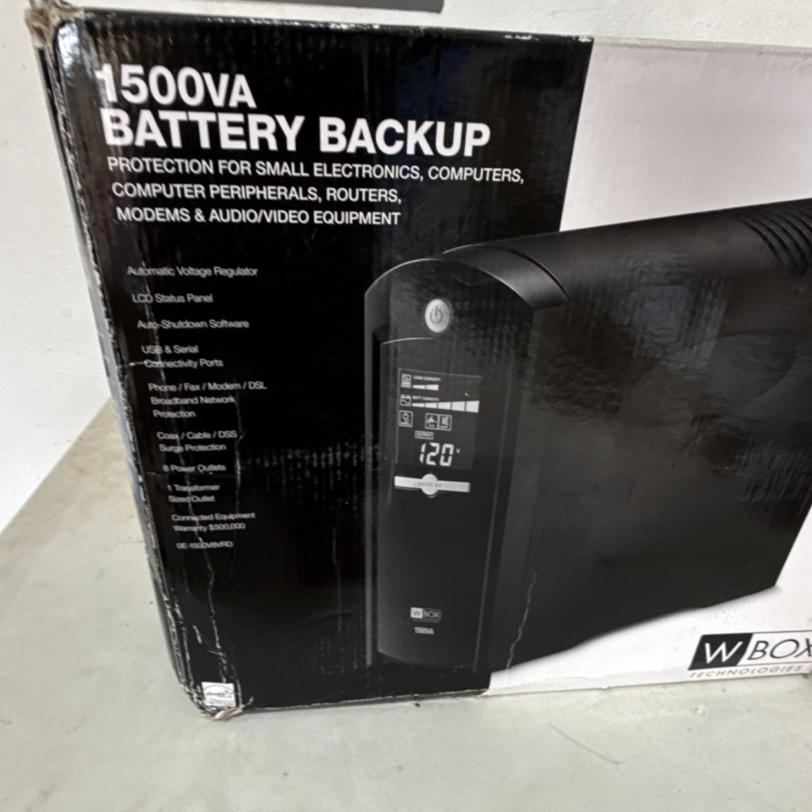 W Box Technologies 1500VA UPS 8-Outlets AVR LCD Surge Protection Auto-Shutdown