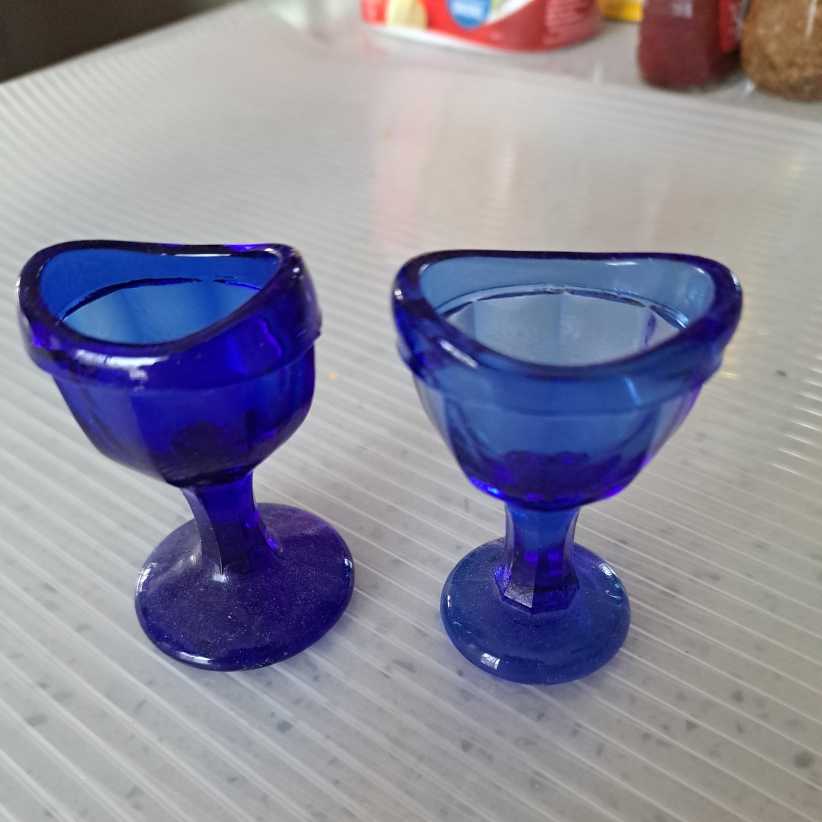 Cobalt Blue Glass Eye Bath Wash Exellent Condition Vintage Set Of 2 Optical Cups