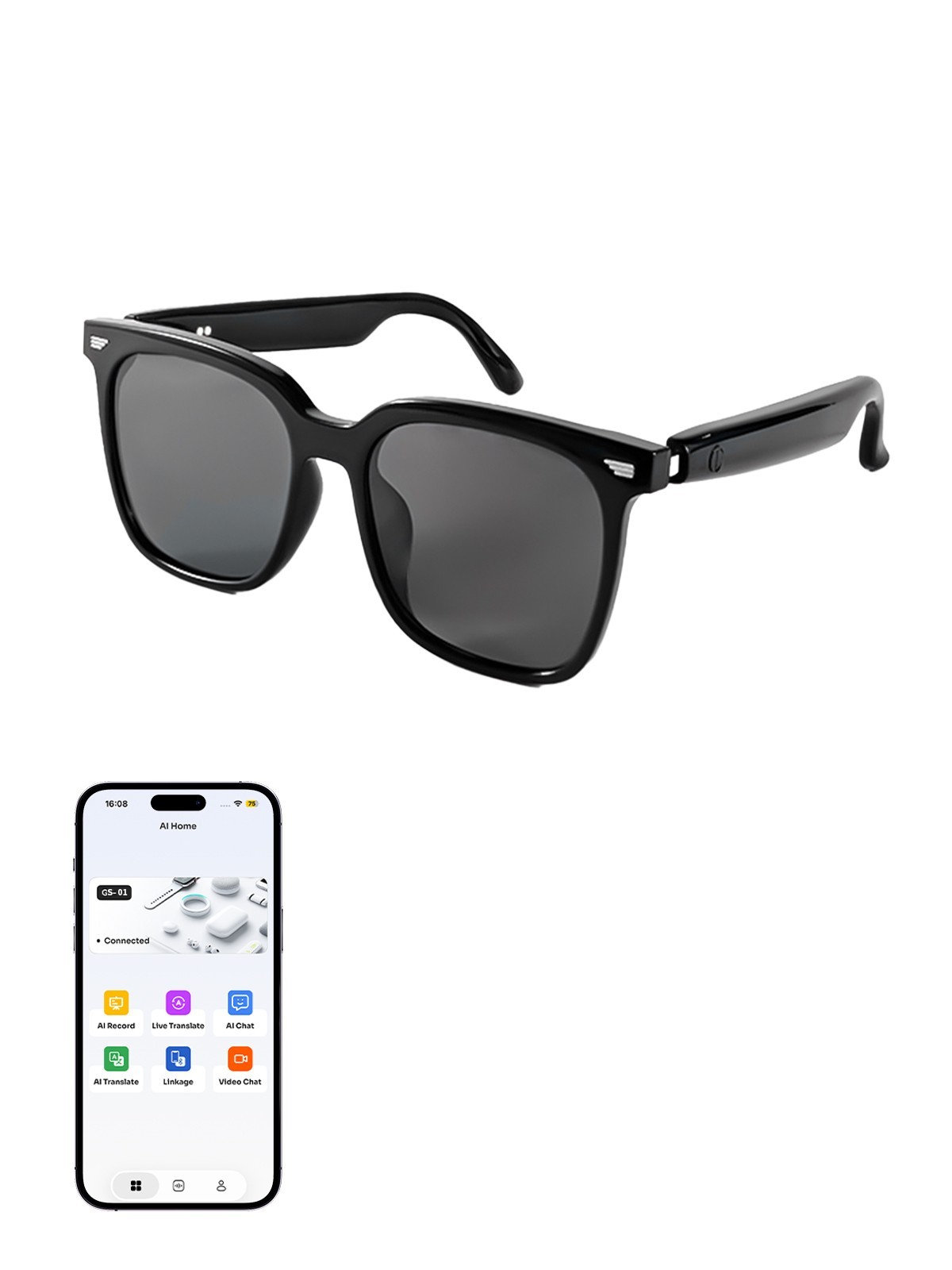 AI Smart Glasses Bluetooth Call Music Voice Translation for Men&Women Sunglasses