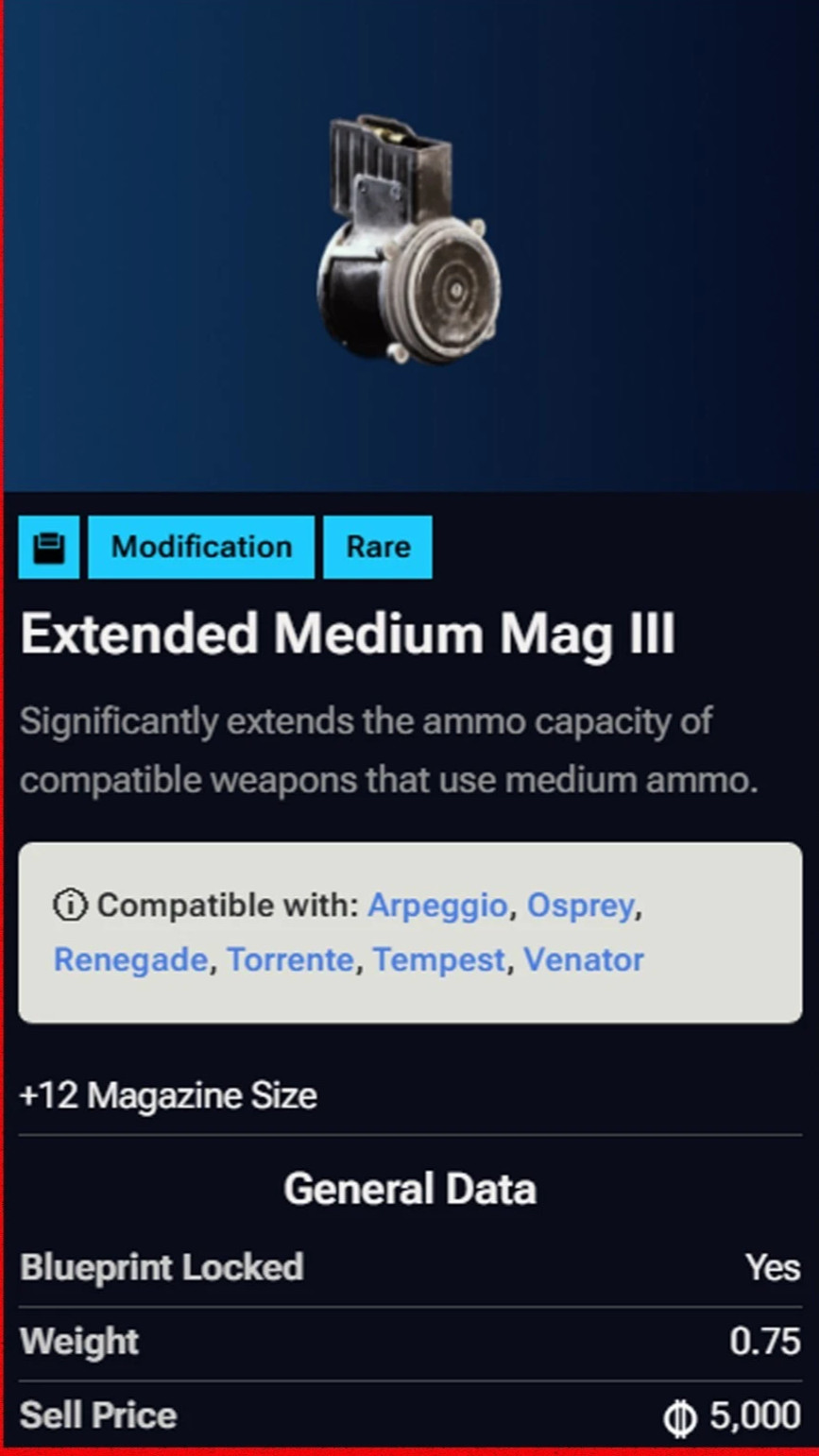 ARC RAIDERS EXTENDED MEDIUM MAG III BLUEPRINT