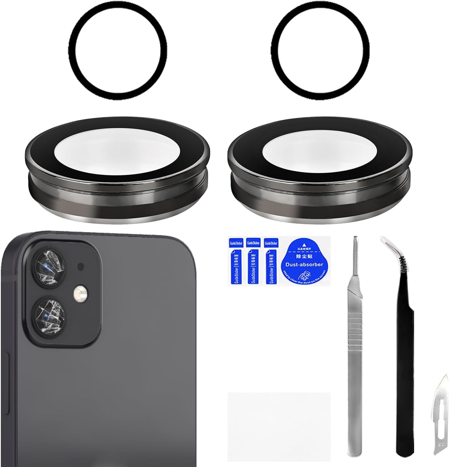 For iPhone 12 12 Mini Camera Lens Glass with Frame Replacement Rear Camera Back
