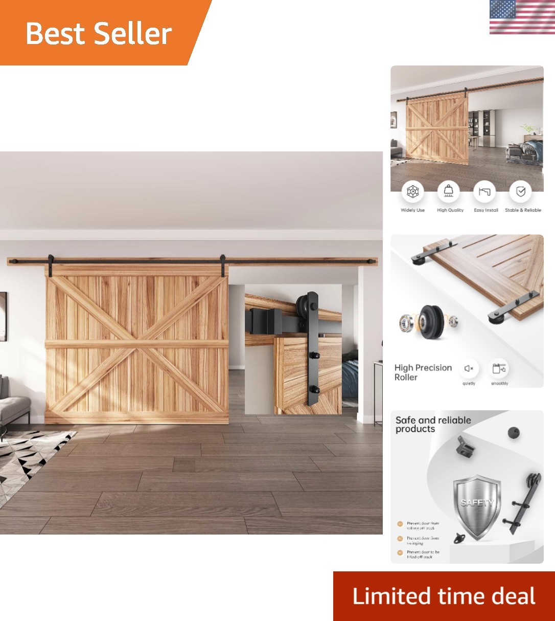 16 FT Heavy Duty Sliding Barn Door Hardware Track Kit,Straight Pulley,Slide S...