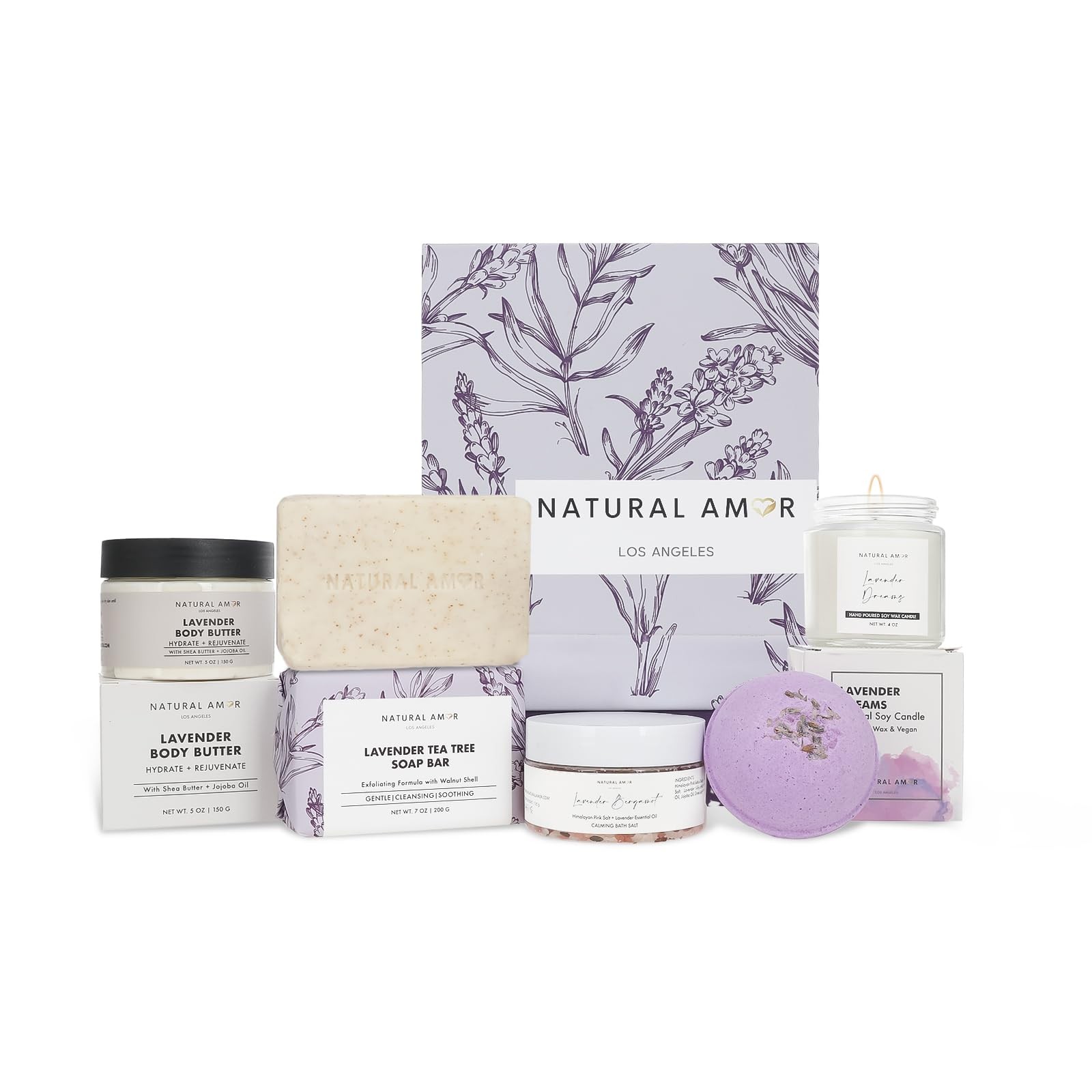 Natural Amor 5-Piece Lavender Spa Gift Set – Bath Bomb, 5 Piece Set, Purple 