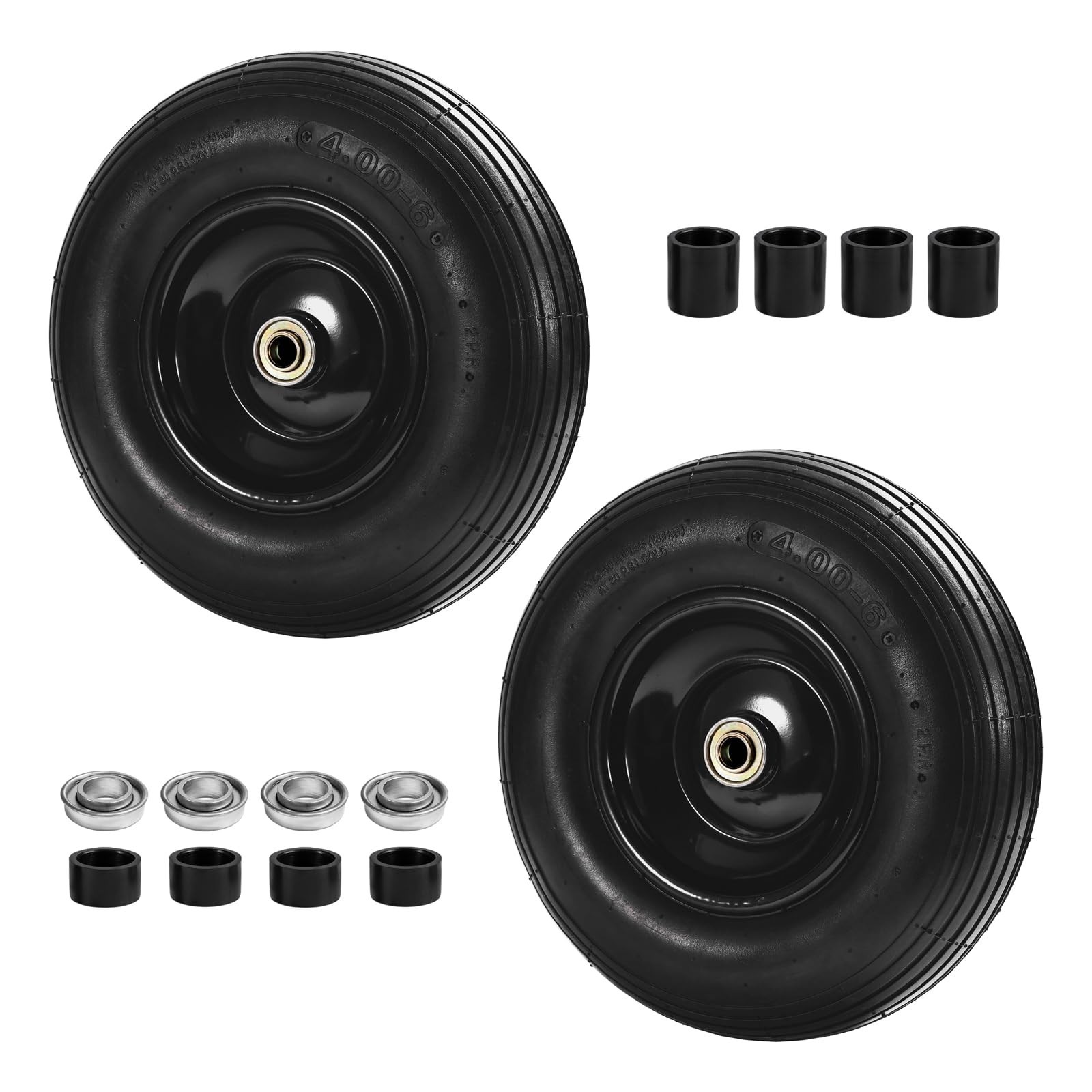 (2-Pack) 4.00-6 Wheelbarrow Tires, 13 Inch Pneumatic Tire and Wheel with 5/8"...