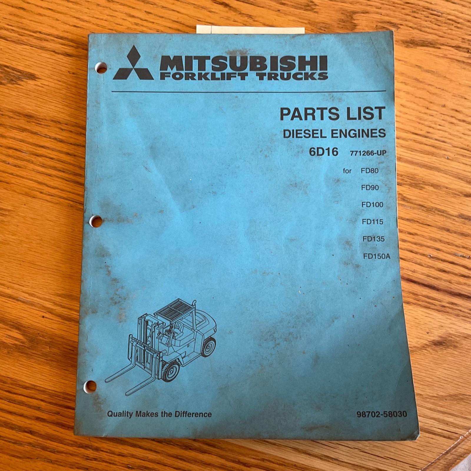 CAT Caterpillar Mitsubishi 6D16 DIESEL ENGINE PARTS MANUAL BOOK CATALOG FORKLIFT