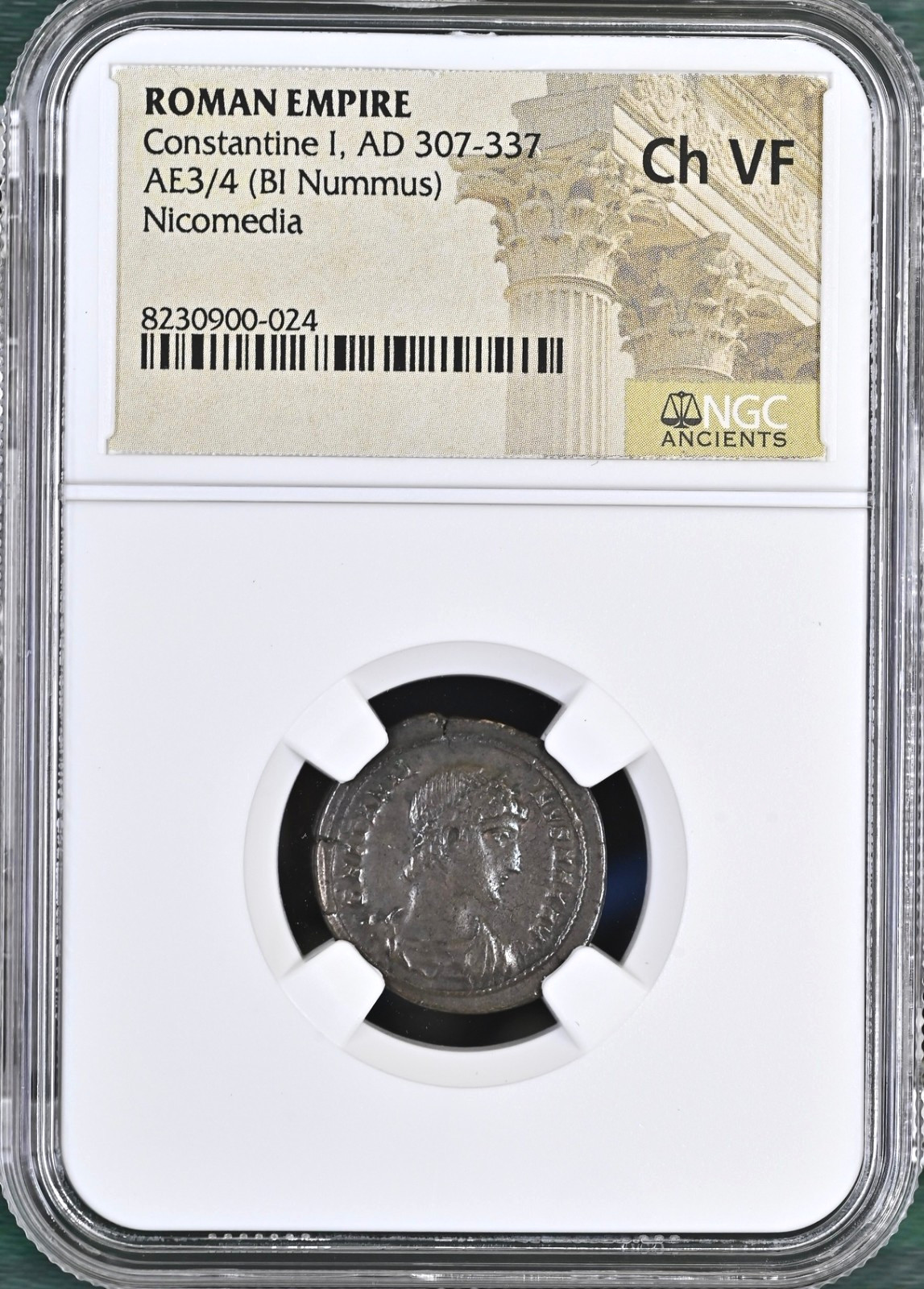 ROMAN CONSTANTINE I AD 307-337, AE3/4 BI NUMMUS NICOMEDIA MINT NGC CH VF 900024