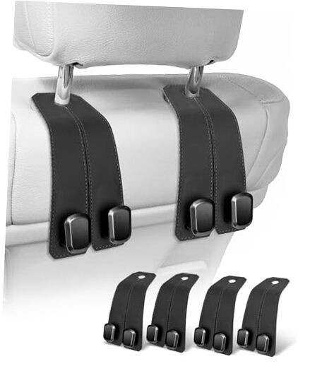 VETERBONE Car Hooks for Headrest, 4PCS Car Purse Hooks Luxurious BLACK 4Pack