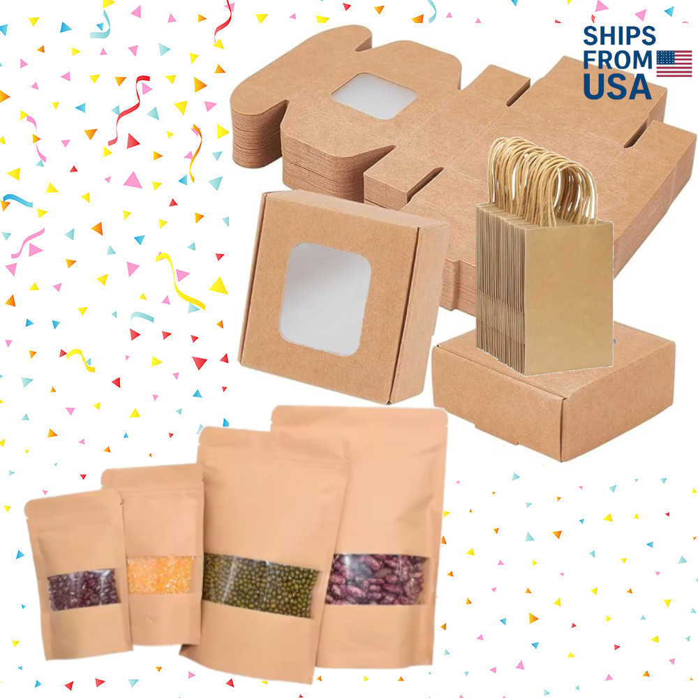 🌟 Ultimate Gift & Packaging Bundle – Kraft Paper Bags & Boxes + Zipper Stand-Up