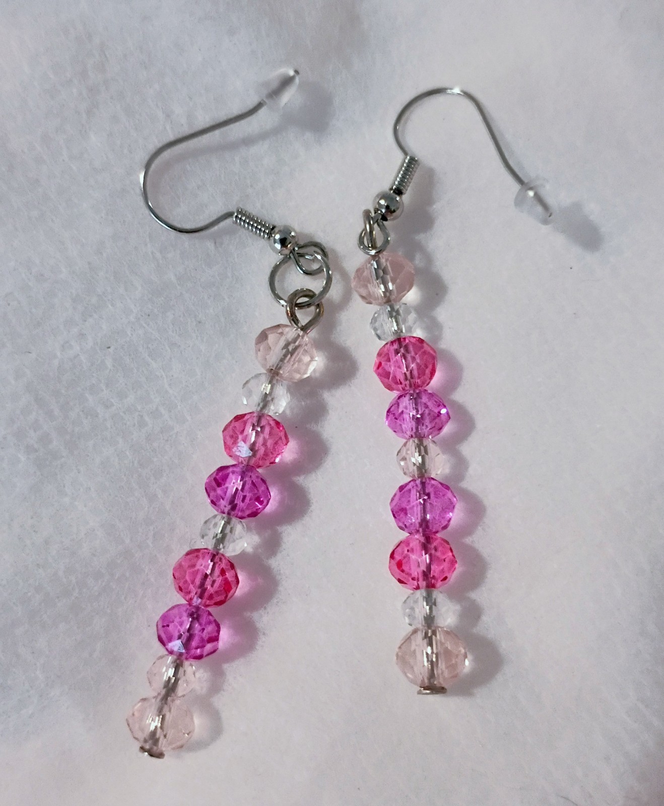 Handcrafted Beaded Dangle Drop Earrings Glass Pink Clear Round Hook Women