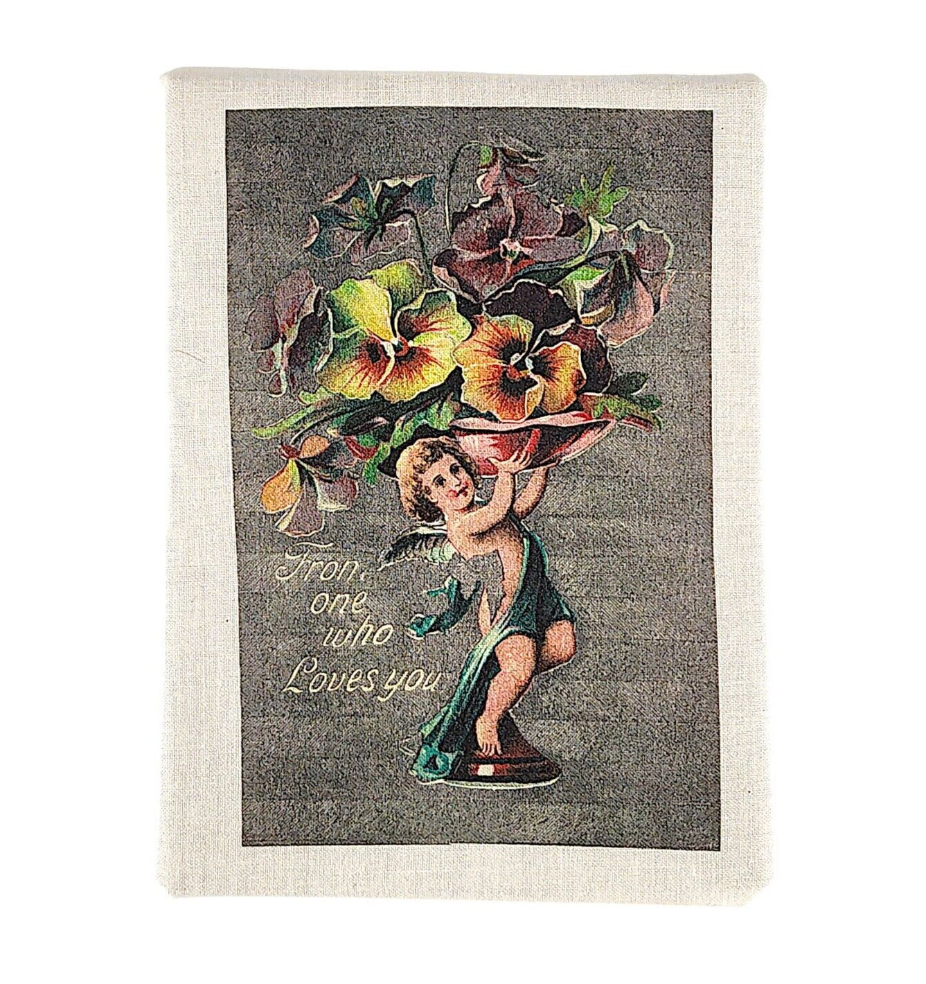 Vintage Victorian Style Floral Pansy & Cherub Angel Fabric Transfer