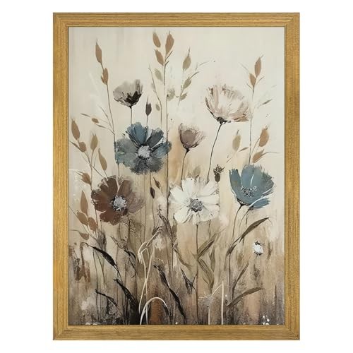 Yaneiro Wood Vintage Wildflower Wall Art, 16"L x 12"W Gray Wildflowers Framed