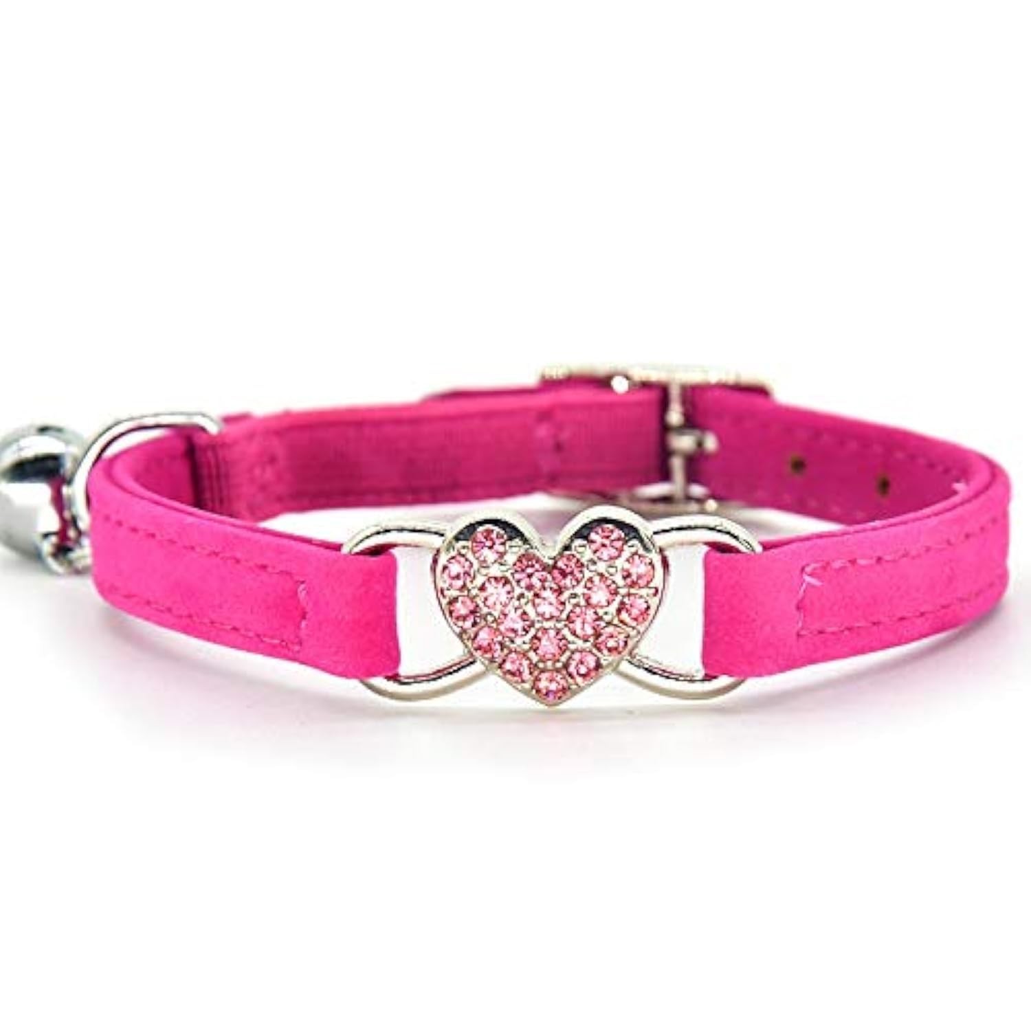 CHUKCHI Heart Bling Cat Collar with Safety Belt and Bell 8-11 Inches Rose 