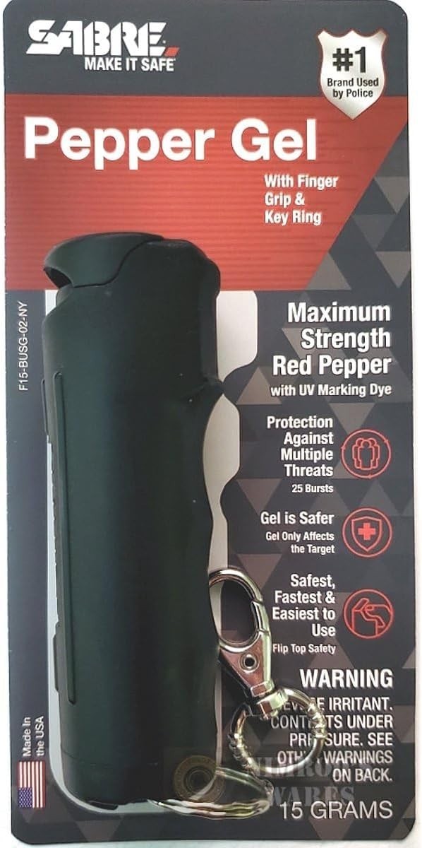Sabre Flip-Top Pepper Gel/Spray .67oz Red Pepper w/maximum stopping power Black