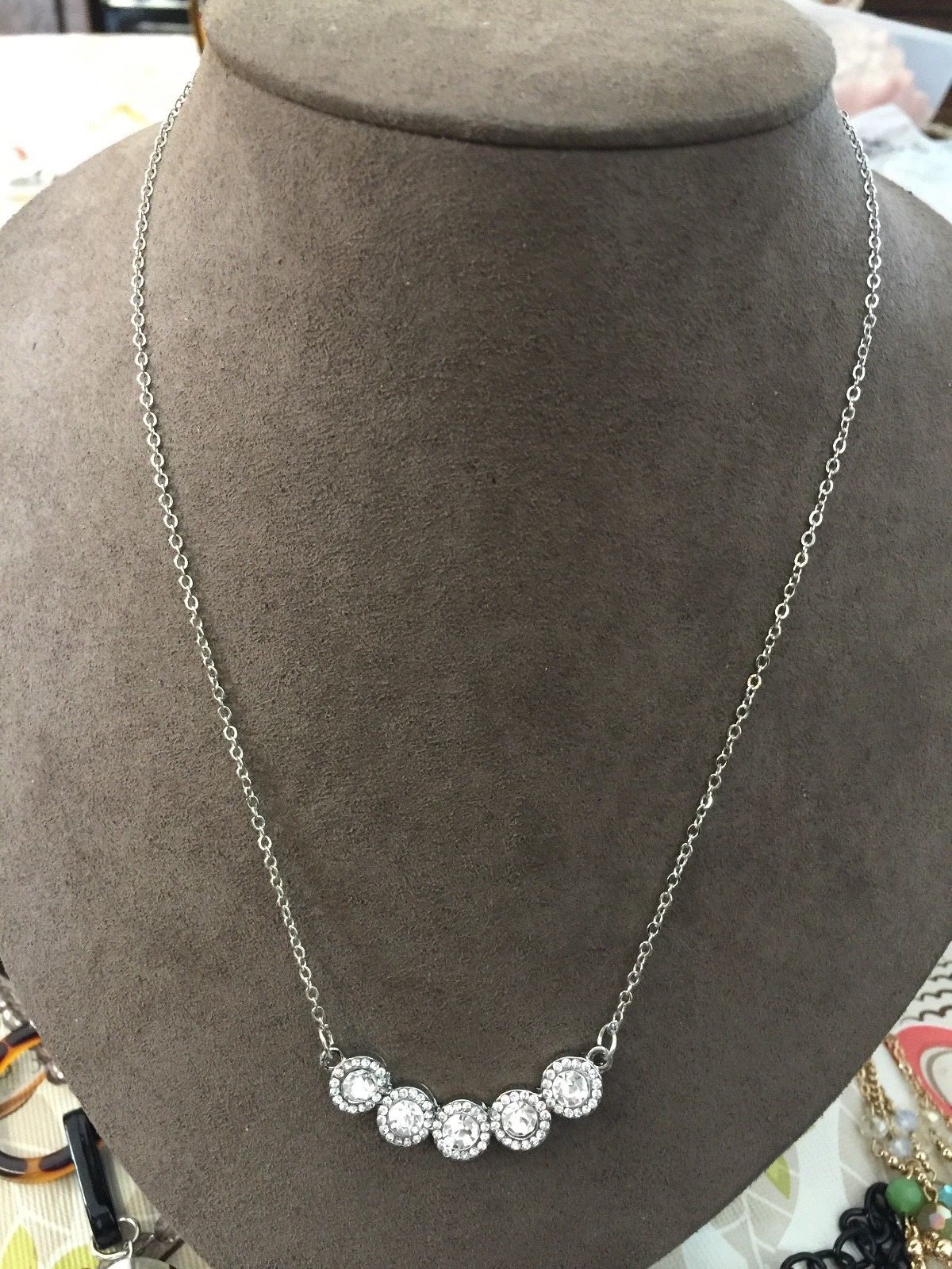 Glass Rhinestone Wedding Sparkling Glass Silvertone Necklace 18"
