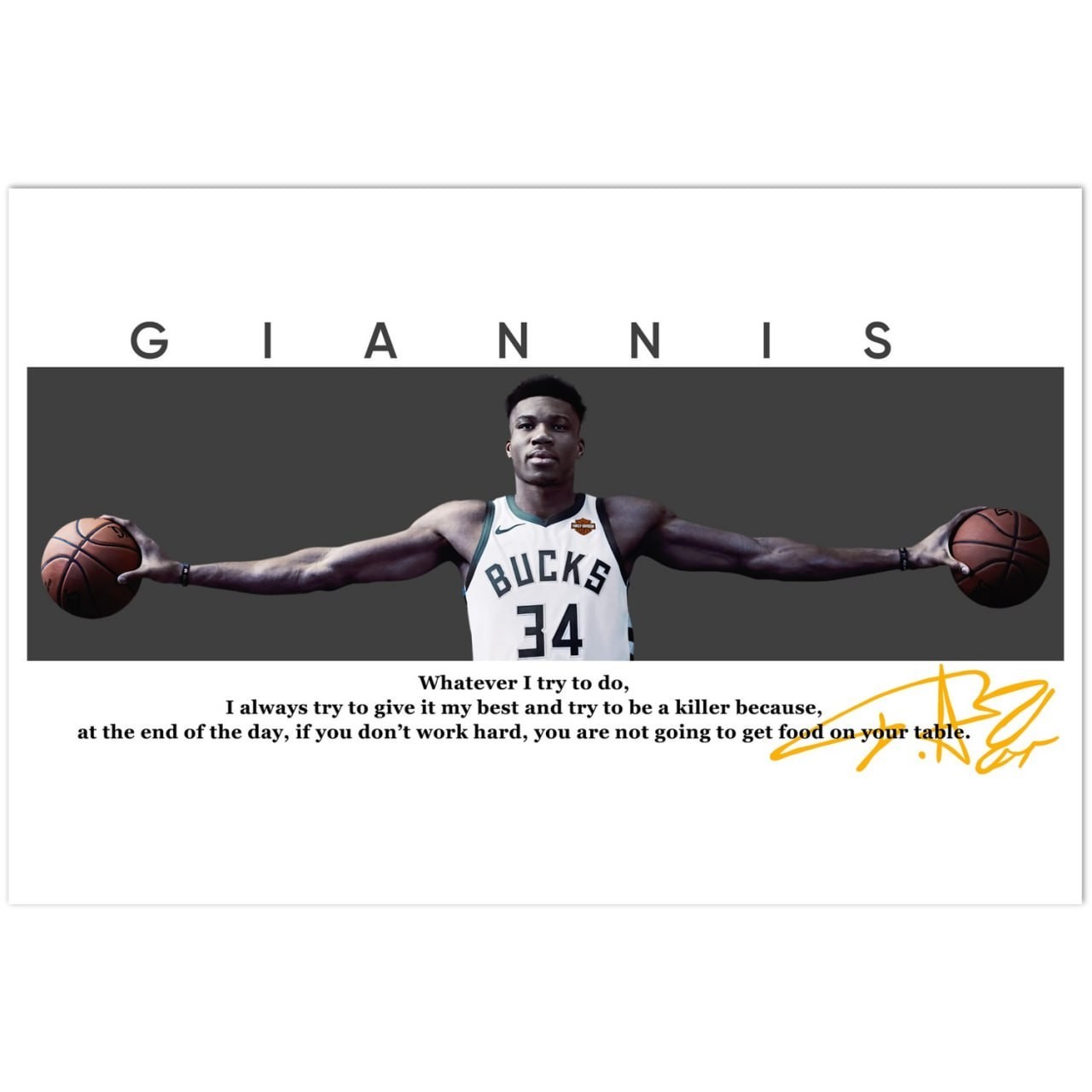 Giannis Antetokounmpo Bucks Motivational Quote Basketball Poster