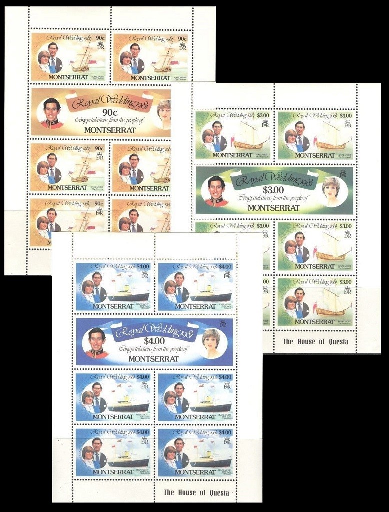 Montserrat 1981 MNH 3 SS Set, Diana, Charles, Royal Family, Transport, Ship  [G3