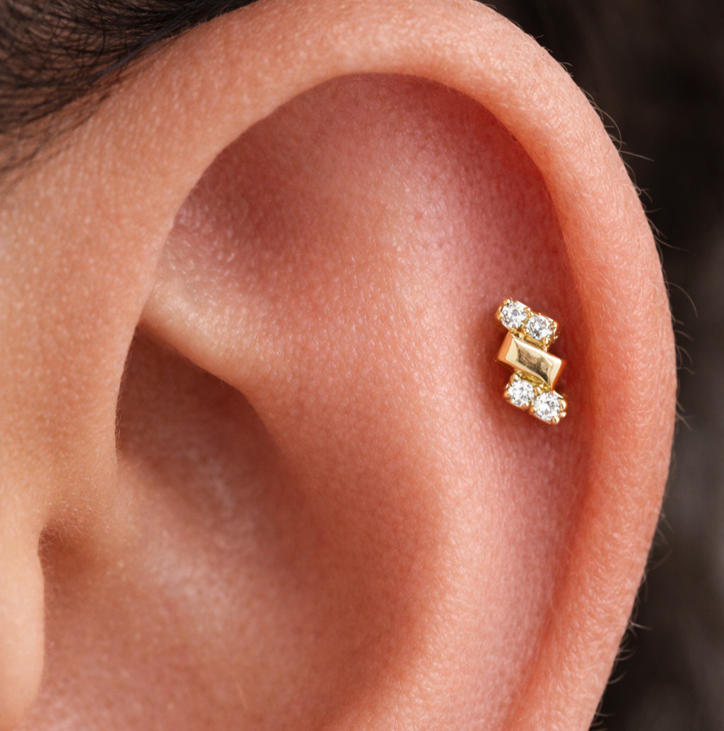 Minimalist Gold Bow Stud Earring Helix Cartilage Tragus Jewelry