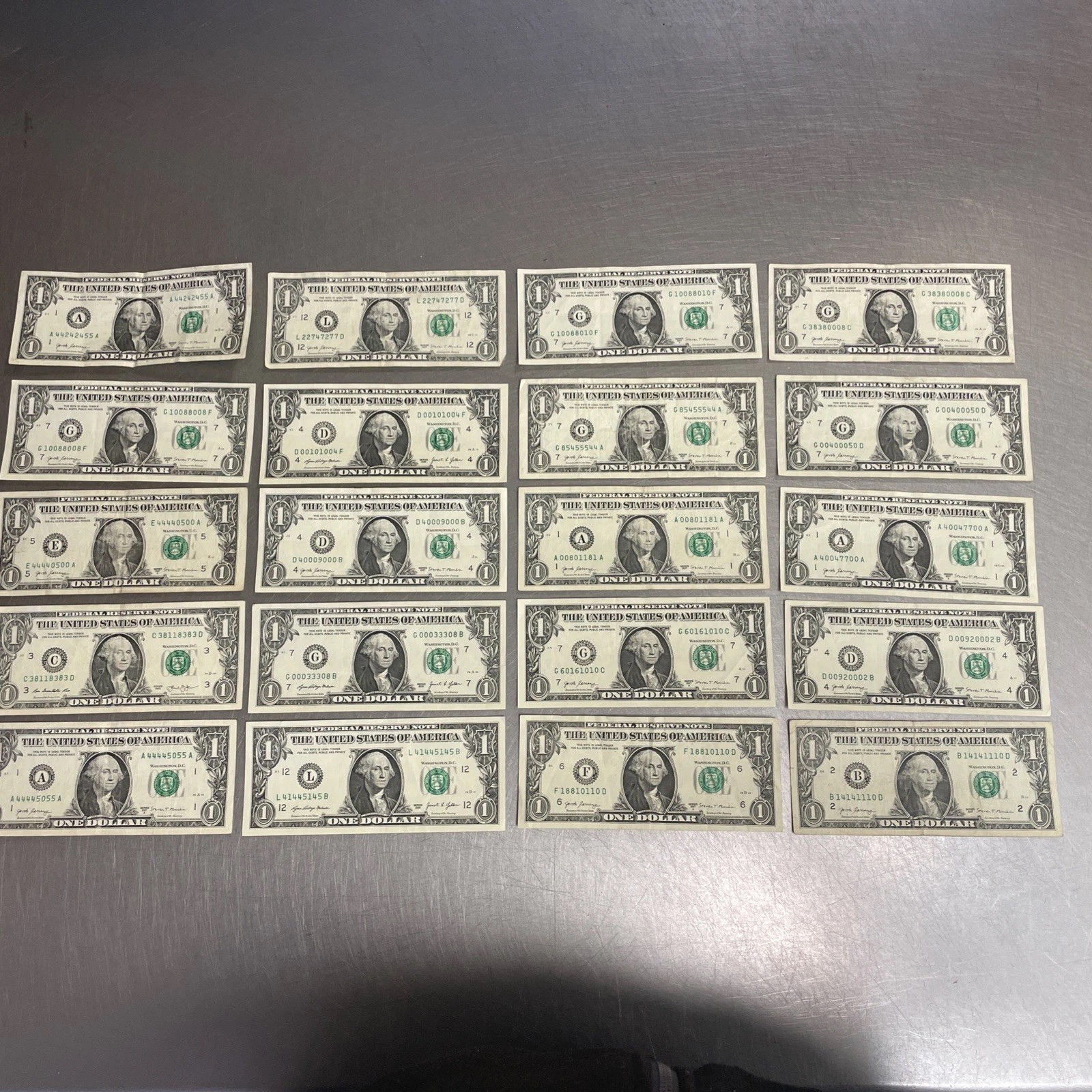 Lot Of 20 Trinary Fancy Serial Number $1 One Dollar Bills Lot of 20 Bills