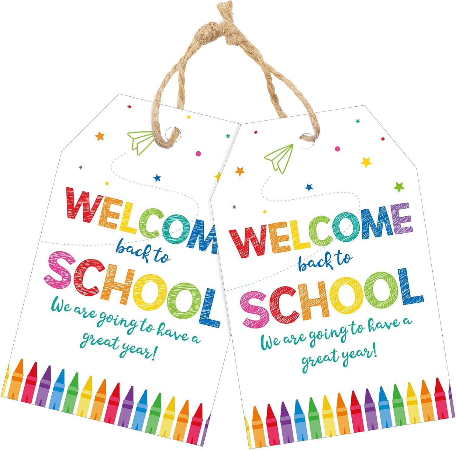 50Pcs Welcome Back to School Gift Tags, 3.3x2.1In First Day of School Tags with 