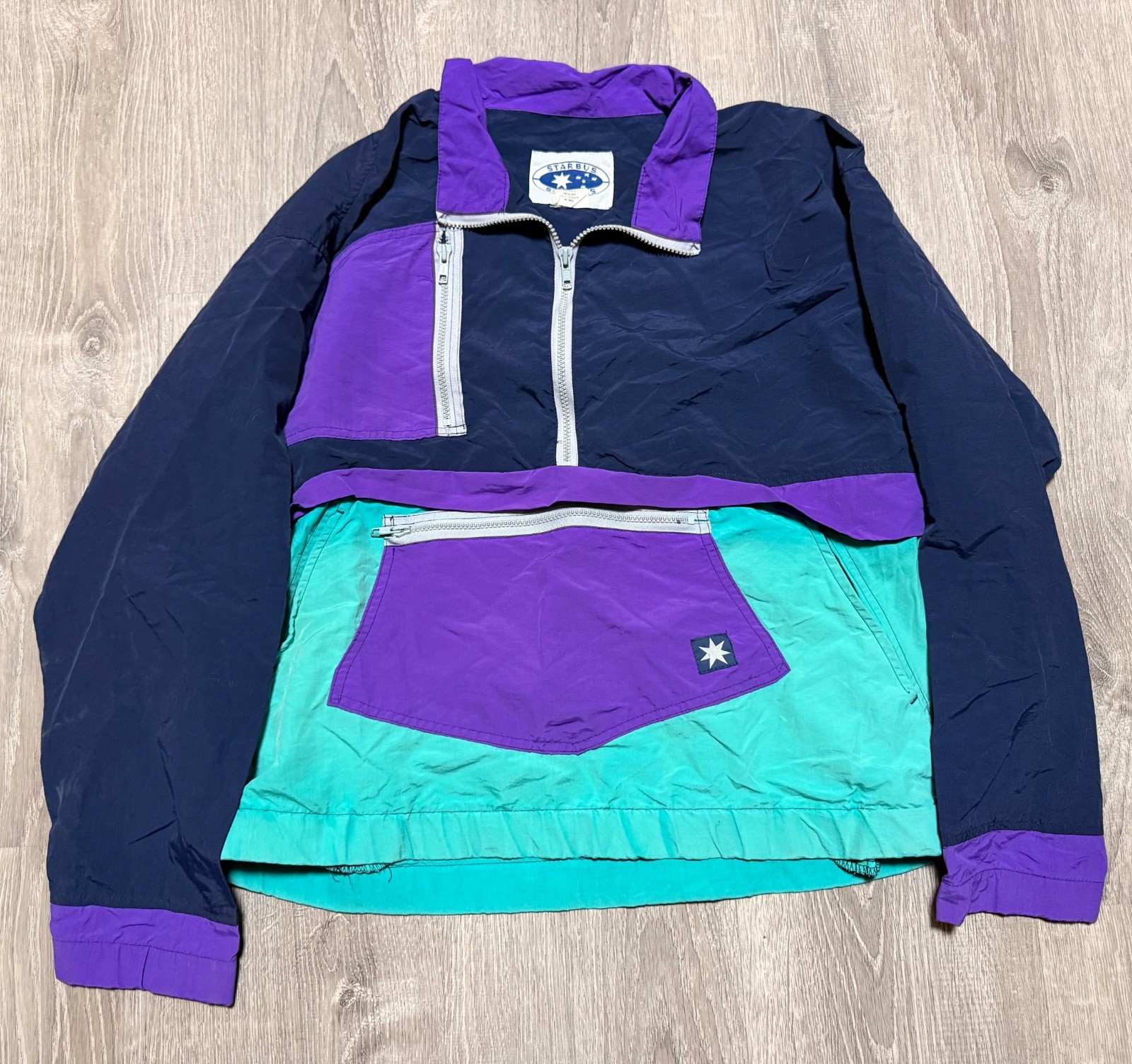 Vintage 90s Starbus Windbreaker Block Pattern Jacket Half Zip Size Large 