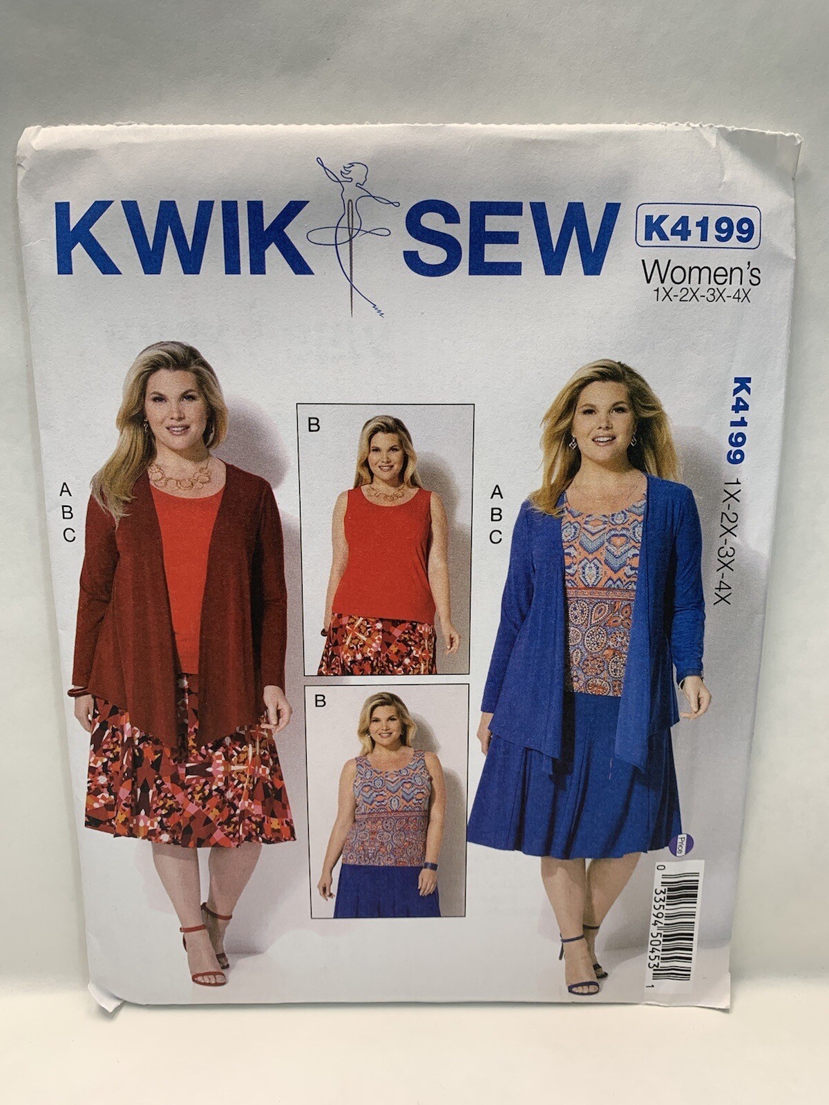 Kwik Sew K4199 4199 Misses Jacket Tank Top Skirt Pus Size Pattern 1X-4X *Uncut*