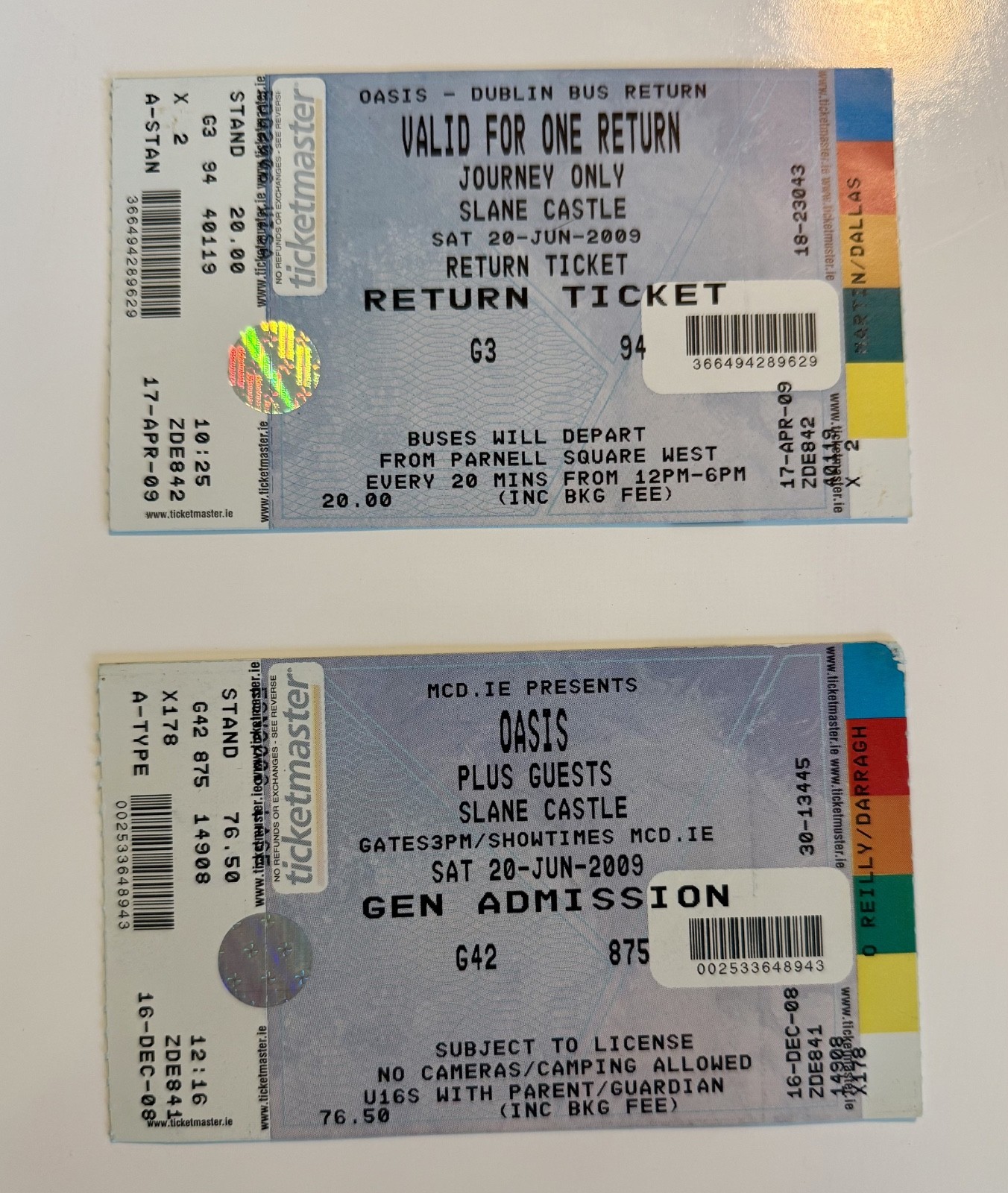 Oasis Slane Castle 2009 Concert Ticket + Return Bus Ticket – Originals