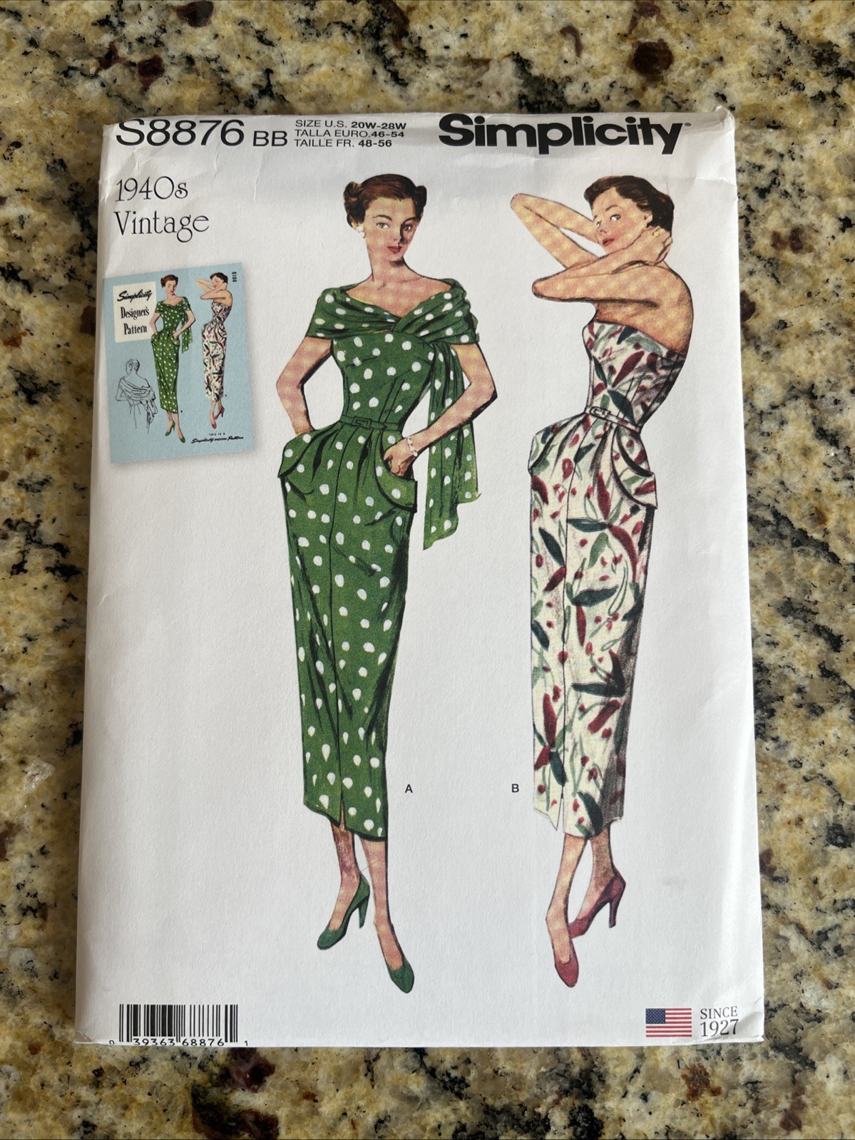 UNCUT Simplicity S8876 Women's Vintage Dress & Stole BB (20W-28W) Sewing Pattern