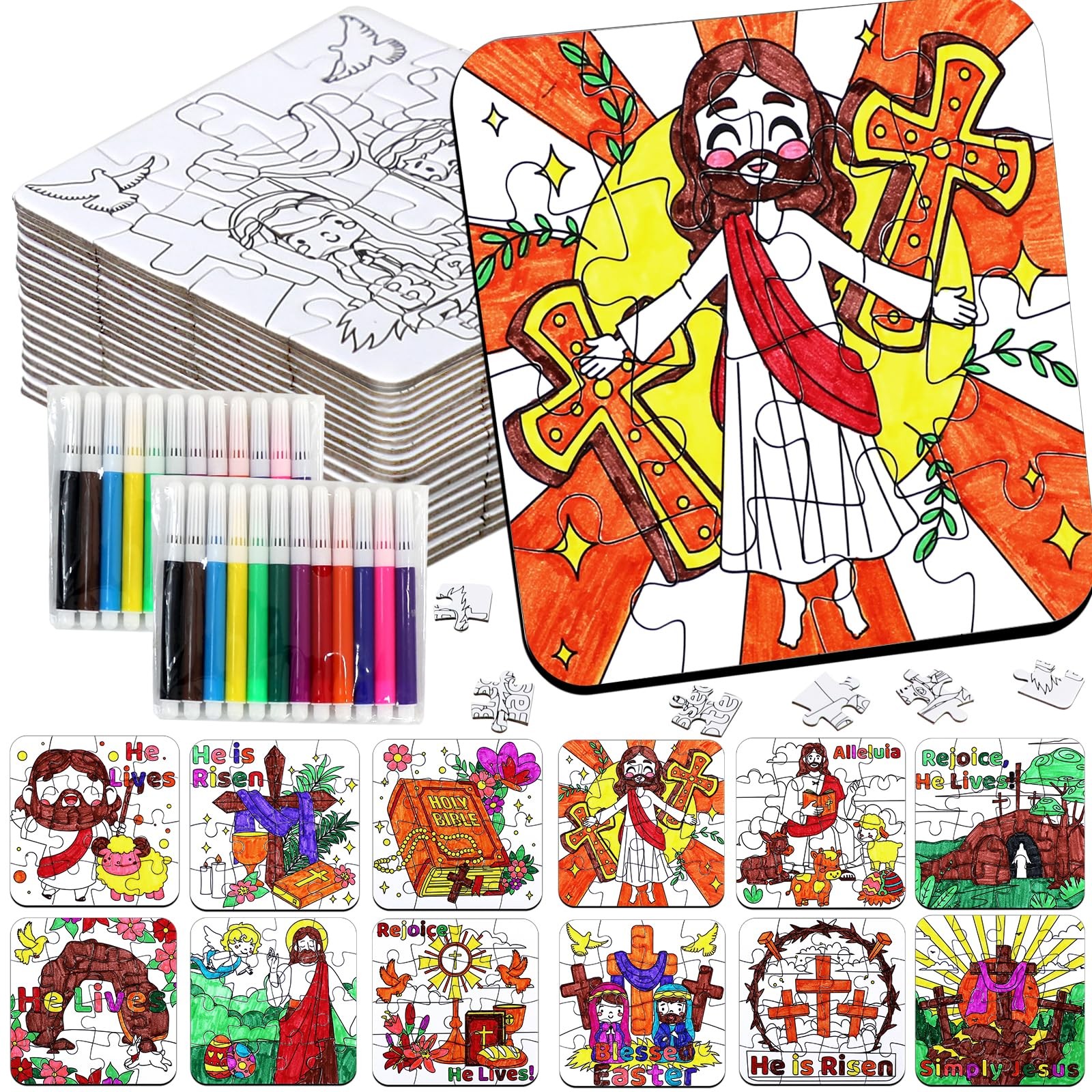 24Pcs Christian Easter Crafts for Kids bulk, Religious Easter Puzzle Activiti...