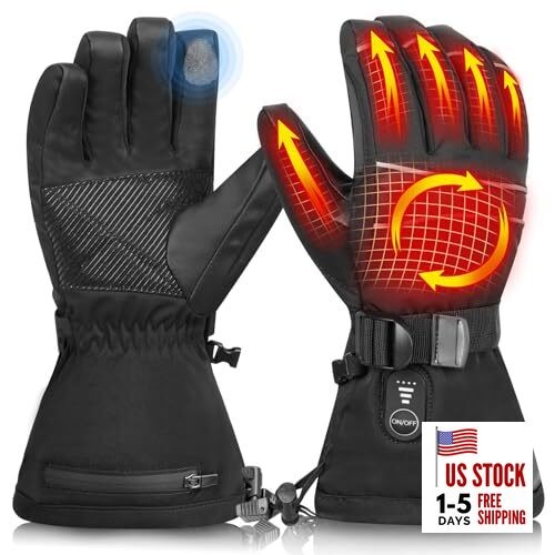 Rechargeable Heated Gloves for Men Women, 7.4V Electric Medium 3 Gears Heating